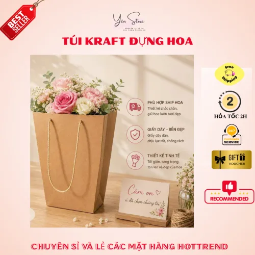 Lẻ 1 Túi Giấy Kraft Đựng Hoa – Túi Giấy Xi Măng Có Quai Xách Đựng Hoa Kích Thước 15x27x40